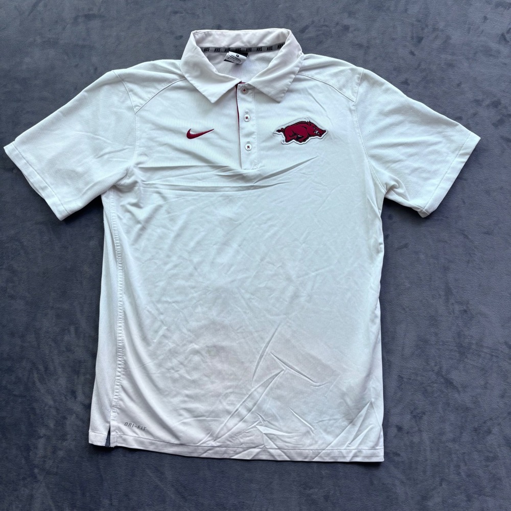 Nike Arkansas Razorbacks Dri-FIT Polo Shirt White Red Mens Medium Collegiate